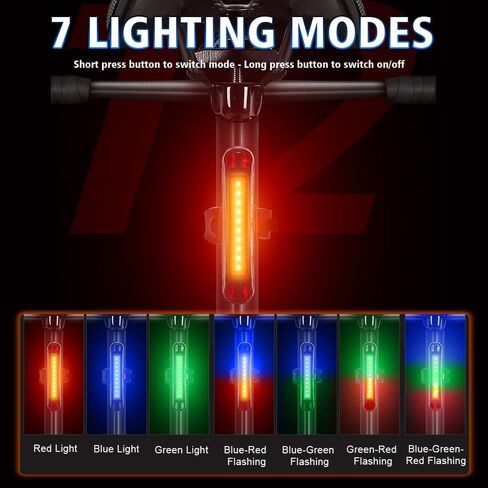 مصباح خلفي للدراجة قابل لإعادة الشحن USB من Chemini، أحمر/أزرق/أخضر 3 ألوان و7 أوضاع إضاءة للدراجة الخلفية مقاومة للماء لركوب الدراجات، وحقائب الظهر، وخوذة-عبوة واحدة in Kuwait