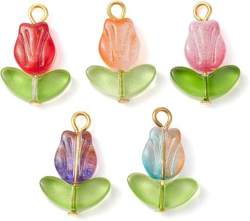 Airssory 80pcs/Box 4 Colors Handmade Czech Lampwork Glass Crystal Green Leaf Charms Pendants Leaf for Bracelet Mother's Day Jewelry Making - 18x11mm in Saudi Arabia