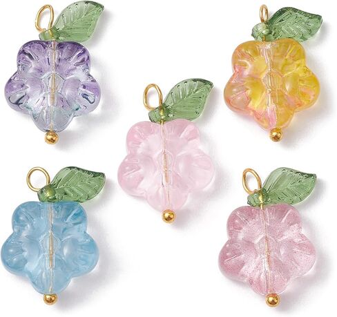 Airssory 80pcs/Box 4 Colors Handmade Czech Lampwork Glass Crystal Green Leaf Charms Pendants Leaf for Bracelet Mother's Day Jewelry Making - 18x11mm in Kuwait