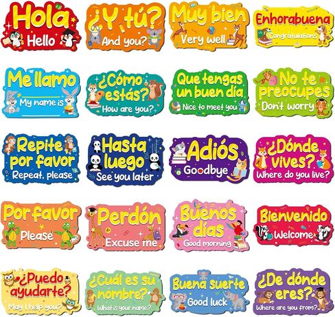 Pasimy 20 Pcs Spanish Posters Spanish Phrases Classroom Decorations Spanish Bulletin Board Set Learning Poster Study Materials for Teachers Primary and Preschool School Classroom Wall Decor (Boho) in Saudi Arabia