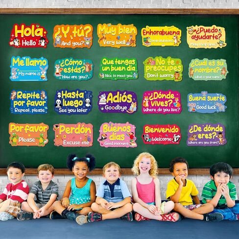 Pasimy 20 Pcs Spanish Posters Spanish Phrases Classroom Decorations Spanish Bulletin Board Set Learning Poster Study Materials for Teachers Primary and Preschool School Classroom Wall Decor (Boho) in Saudi Arabia