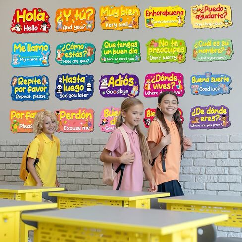 Pasimy 20 Pcs Spanish Posters Spanish Phrases Classroom Decorations Spanish Bulletin Board Set Learning Poster Study Materials for Teachers Primary and Preschool School Classroom Wall Decor (Boho) in Saudi Arabia