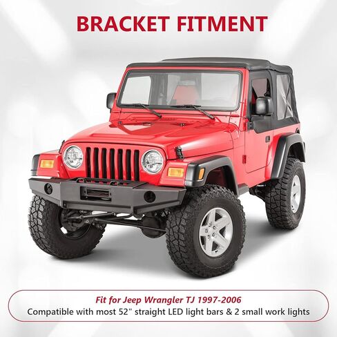 ALAVENTE دعامات تثبيت الزجاج الأمامي العلوي مع دعامة عمود A لسيارة Jeep Wrangler TJ 1997-2006، دعامات شريط إضاءة مستقيمة 52 بوصة لـ TJ 97-06 (زوج واحد) in Kuwait
