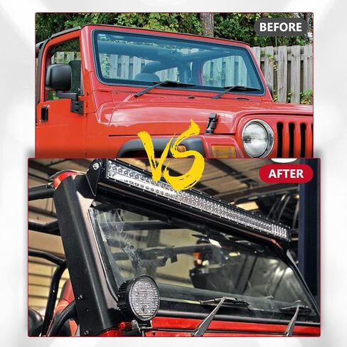 ALAVENTE دعامات تثبيت الزجاج الأمامي العلوي مع دعامة عمود A لسيارة Jeep Wrangler TJ 1997-2006، دعامات شريط إضاءة مستقيمة 52 بوصة لـ TJ 97-06 (زوج واحد) in Kuwait