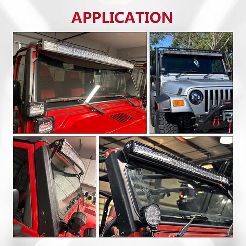 ALAVENTE دعامات تثبيت الزجاج الأمامي العلوي مع دعامة عمود A لسيارة Jeep Wrangler TJ 1997-2006، دعامات شريط إضاءة مستقيمة 52 بوصة لـ TJ 97-06 (زوج واحد) in Kuwait
