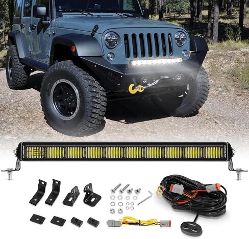 شريط إضاءة LED مقاس 12 بوصة من Auxbeam، شعاع كومبو للقيادة بصف واحد نحيف بقدرة 68 وات مع DRL باللون الأبيض والعنبر، وأضواء عمل مضادة للوهج للطرق الوعرة مع دعامة جانبية وسفلية DT طقم أسلاك لشاحنة ATV UTV SUV in Saudi Arabia