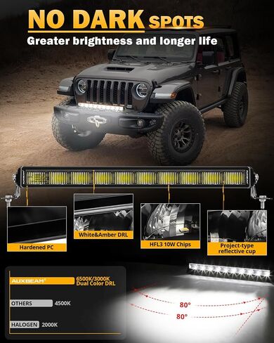 شريط إضاءة LED مقاس 12 بوصة من Auxbeam، شعاع كومبو للقيادة بصف واحد نحيف بقدرة 68 وات مع DRL باللون الأبيض والعنبر، وأضواء عمل مضادة للوهج للطرق الوعرة مع دعامة جانبية وسفلية DT طقم أسلاك لشاحنة ATV UTV SUV in Saudi Arabia