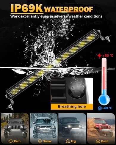 شريط إضاءة LED مقاس 12 بوصة من Auxbeam، شعاع كومبو للقيادة بصف واحد نحيف بقدرة 68 وات مع DRL باللون الأبيض والعنبر، وأضواء عمل مضادة للوهج للطرق الوعرة مع دعامة جانبية وسفلية DT طقم أسلاك لشاحنة ATV UTV SUV in Saudi Arabia