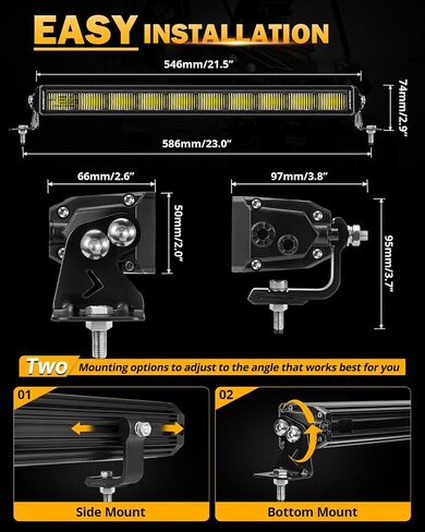شريط إضاءة LED مقاس 12 بوصة من Auxbeam، شعاع كومبو للقيادة بصف واحد نحيف بقدرة 68 وات مع DRL باللون الأبيض والعنبر، وأضواء عمل مضادة للوهج للطرق الوعرة مع دعامة جانبية وسفلية DT طقم أسلاك لشاحنة ATV UTV SUV in Saudi Arabia