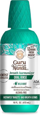GuruNanda Oral Rinse Mouthwash, Promotes Fresh Breath up to 24 Hours, 7 Essential Oils & Vitamins, Alcohol-Free, ADA Accepted, Mint, 3 Fl Oz in Saudi Arabia