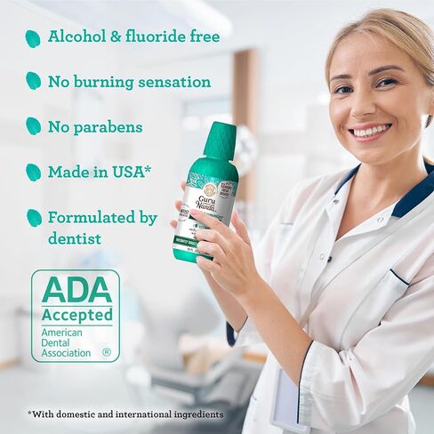 GuruNanda Oral Rinse Mouthwash, Promotes Fresh Breath up to 24 Hours, 7 Essential Oils & Vitamins, Alcohol-Free, ADA Accepted, Mint, 3 Fl Oz in Saudi Arabia