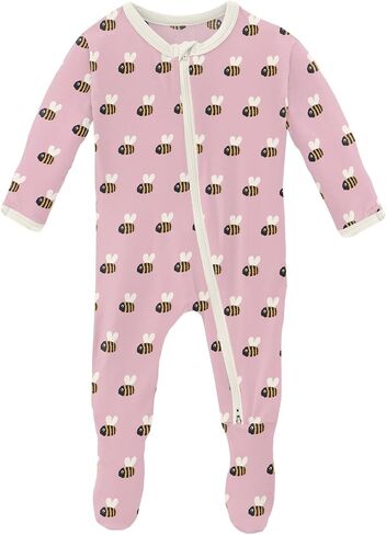 KicKee Print Footie with Zipper, Fitted Long Sleeve Pajamas, Ultra Soft Everyday One-Piece Loungewear, Baby and Kid (Cake Pop Baby Bumblebee - Newborn) in Saudi Arabia
