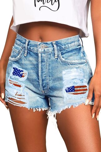 Women's Jean Shorts Summer Hight Waist Ripped Distressed Fringe Stretchy Denim Shorts in Saudi Arabia