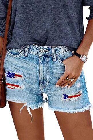 Women's Jean Shorts Summer Hight Waist Ripped Distressed Fringe Stretchy Denim Shorts in Saudi Arabia