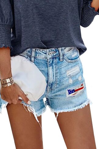 Women's Jean Shorts Summer Hight Waist Ripped Distressed Fringe Stretchy Denim Shorts in Saudi Arabia