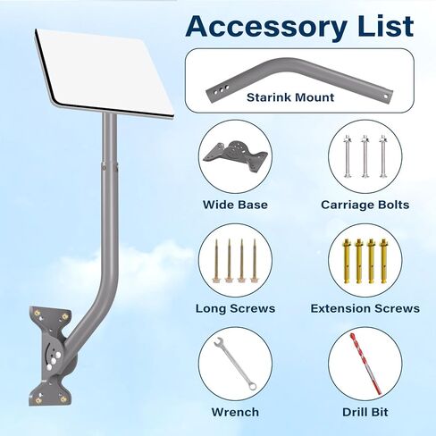 حامل Starlink قابل للتعديل، طقم تركيب Starlink، طقم تثبيت على الحائط Starlink مع محول تثبيت Starlink متوافق مع V2 Starlink، حامل حائط طويل Starlink للجدار أو السقف أو التركيب in Kuwait