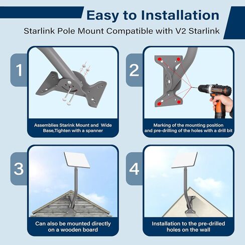 حامل Starlink قابل للتعديل، طقم تركيب Starlink، طقم تثبيت على الحائط Starlink مع محول تثبيت Starlink متوافق مع V2 Starlink، حامل حائط طويل Starlink للجدار أو السقف أو التركيب in Kuwait