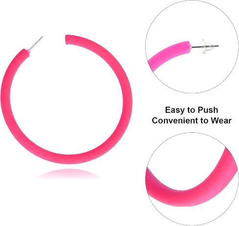 Pink Hoop Earrings Retro Neon Pink Earrings Acrylic Large Hoop Earrings 80s 90s Earrings for Women Colorful Big Hoop Statement Earring Hot Pink Lightweight Earrings for 80s Party Accessories in Saudi Arabia