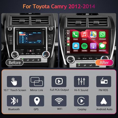 【2G+64G】 10.1" Wireless Carplay Car Stereo for Toyota Camry 2012-2014 with Canbus Wireless Android Auto,Podofo HD IPS Touch Screen Car Radio Bluetooth with GPS FM Radio WiFi Rear Backup Camera in Saudi Arabia