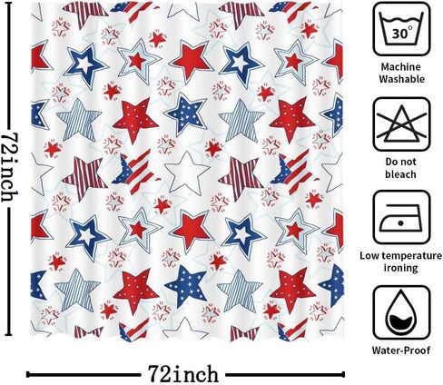 MEHOFOND 4th of July Shower Curtain Independence Day American Red White and Blue Stars Bathroom Curtain President's Day Patriot Home Bathtub Decor Fabric Waterproof Bath Curtain 72x72 Inch in Saudi Arabia