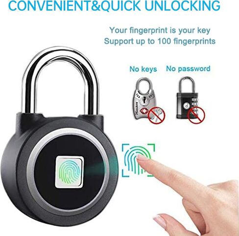 Fingerprint Padlock, Bluetooth Lock, Mobile APP, MEGAFEIS Smart Padlock with Keyless Biometric, Water Resistant, Suitable for Gym, Sports, Bike, School, Fence and Storage(Black) in Saudi Arabia