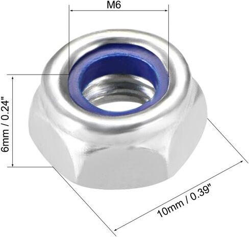 uxcell M5 x 0.8mm Nylon Insert Hex Lock Nuts, Carbon Steel White Zinc Plated, Pack of 50 in Saudi Arabia