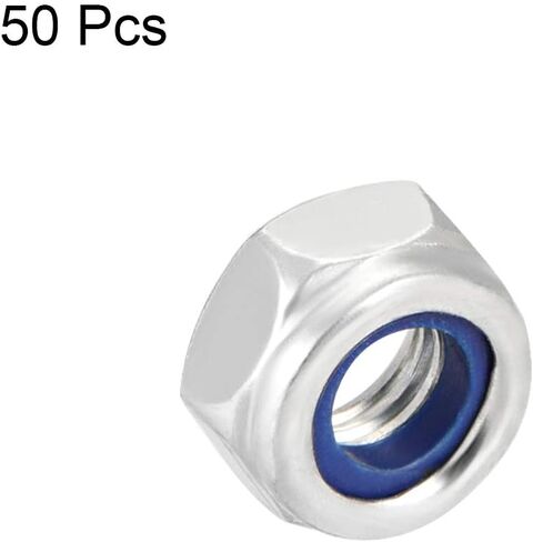 uxcell M5 x 0.8mm Nylon Insert Hex Lock Nuts, Carbon Steel White Zinc Plated, Pack of 50 in Saudi Arabia