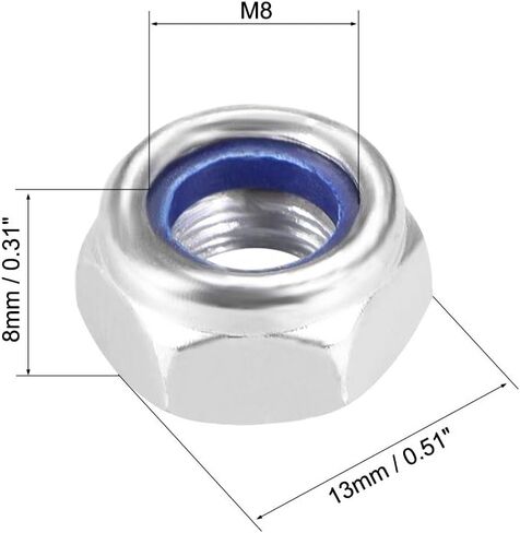 uxcell M5 x 0.8mm Nylon Insert Hex Lock Nuts, Carbon Steel White Zinc Plated, Pack of 50 in Saudi Arabia