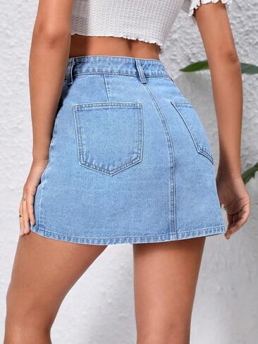 SHENHE Women's Wrap Button Front High Waisted A Line Denim Mini Skirt Jean Skirt in Saudi Arabia