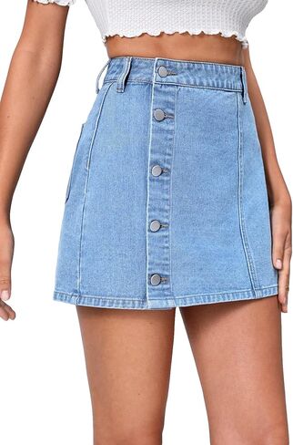 SHENHE Women's Wrap Button Front High Waisted A Line Denim Mini Skirt Jean Skirt in Saudi Arabia