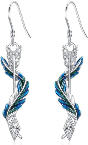 أقراط ريشة وسهم 925 من الفضة الإسترليني أقراط ريشة زرقاء وأقراط سهم مجوهرات سهم ريشة مضادة للحساسية للنساء والفتيات in Kuwait