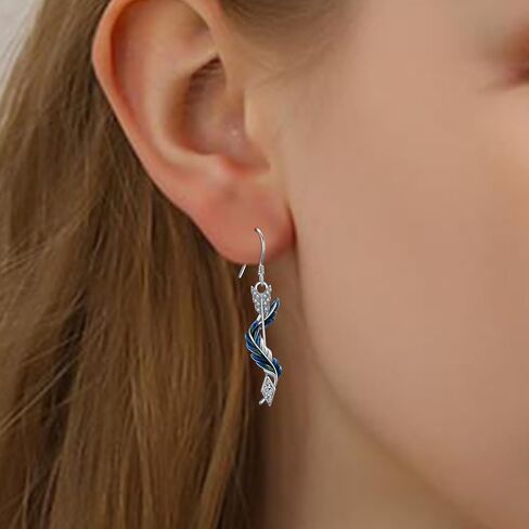 أقراط ريشة وسهم 925 من الفضة الإسترليني أقراط ريشة زرقاء وأقراط سهم مجوهرات سهم ريشة مضادة للحساسية للنساء والفتيات in Kuwait