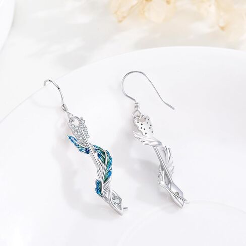 أقراط ريشة وسهم 925 من الفضة الإسترليني أقراط ريشة زرقاء وأقراط سهم مجوهرات سهم ريشة مضادة للحساسية للنساء والفتيات in Kuwait