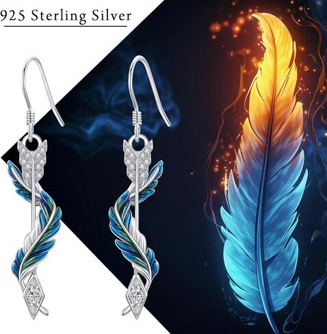 أقراط ريشة وسهم 925 من الفضة الإسترليني أقراط ريشة زرقاء وأقراط سهم مجوهرات سهم ريشة مضادة للحساسية للنساء والفتيات in Kuwait