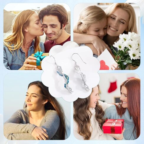 أقراط ريشة وسهم 925 من الفضة الإسترليني أقراط ريشة زرقاء وأقراط سهم مجوهرات سهم ريشة مضادة للحساسية للنساء والفتيات in Kuwait