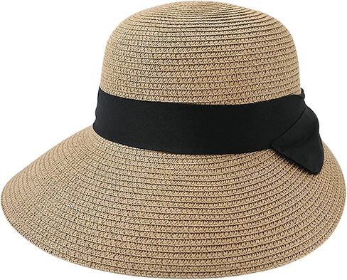 Women Wide Brim Straw Hats Summer Beach Sun Hat Foldable Ladies UV Protection Bucket Hat Ladies Packable Straw Visor Cap in Saudi Arabia