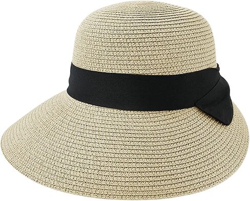 Women Wide Brim Straw Hats Summer Beach Sun Hat Foldable Ladies UV Protection Bucket Hat Ladies Packable Straw Visor Cap in Saudi Arabia