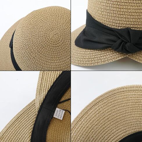 Women Wide Brim Straw Hats Summer Beach Sun Hat Foldable Ladies UV Protection Bucket Hat Ladies Packable Straw Visor Cap in Saudi Arabia