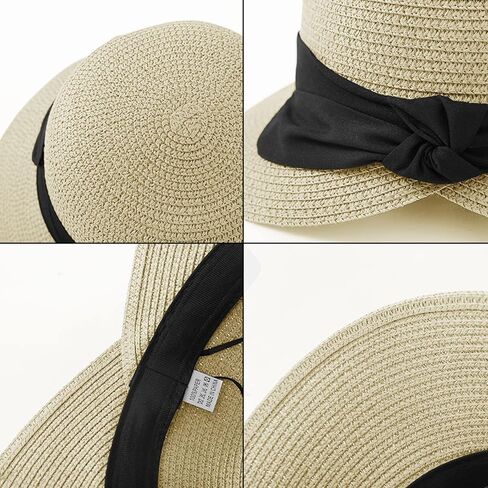 Women Wide Brim Straw Hats Summer Beach Sun Hat Foldable Ladies UV Protection Bucket Hat Ladies Packable Straw Visor Cap in Saudi Arabia
