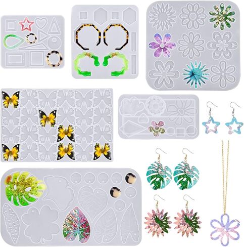 FineGood 6 Pcs Resin Jewelry Molds, Resin Earring Mold for Epoxy Resin Silicone Molds DIY Craft for Jewelry Making Pendants, Earrings, Rings in Saudi Arabia