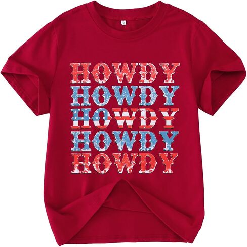 KEKEMI Boys Girls 4th of July Howdy Tee Shirt Independence Day USA Patriotic Tops American Western Style Short Sleeve T-Shirt in Saudi Arabia