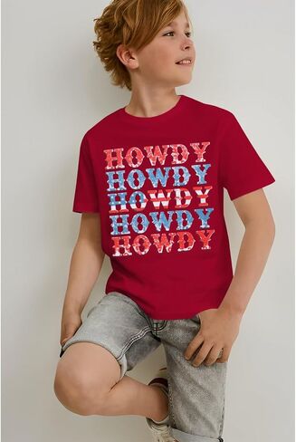 KEKEMI Boys Girls 4th of July Howdy Tee Shirt Independence Day USA Patriotic Tops American Western Style Short Sleeve T-Shirt in Saudi Arabia