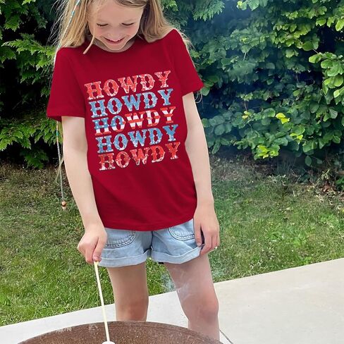 KEKEMI Boys Girls 4th of July Howdy Tee Shirt Independence Day USA Patriotic Tops American Western Style Short Sleeve T-Shirt in Saudi Arabia