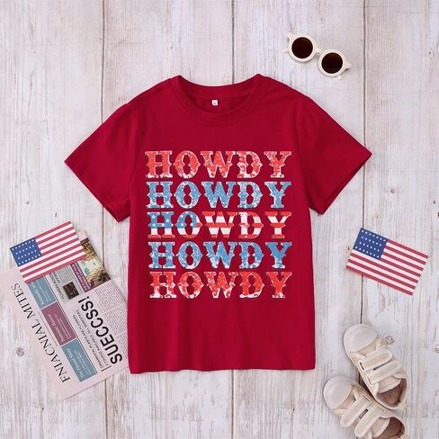 KEKEMI Boys Girls 4th of July Howdy Tee Shirt Independence Day USA Patriotic Tops American Western Style Short Sleeve T-Shirt in Saudi Arabia