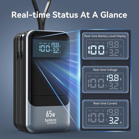 65W Power Bank Portable Battery Pack 65W PD Fast Charging Power Pack for Laptop with Bulit-in USB C&IOS Cable External Power Battery Bank Charger for MacBook Pro/Air, iPhone 15 14, Samsung, Switch in Saudi Arabia