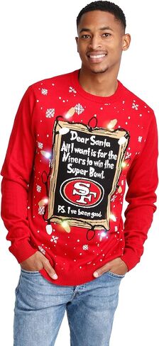 FOCO Men's NFL Team Logo Light Up Dear Santa Holiday Ugly Sweater in Saudi Arabia