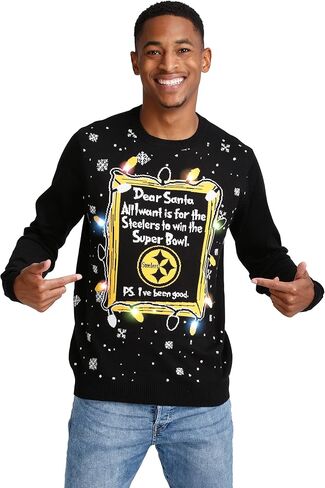 FOCO Men's NFL Team Logo Light Up Dear Santa Holiday Ugly Sweater in Saudi Arabia