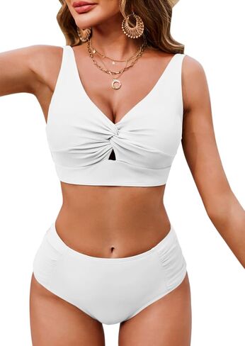 Saodimallsu Womens 2 Piece Swimsuits High Waisted Ruched Bikini Sets Knot Twist Cut Out Adjustable Strap Bathing Suits in Saudi Arabia