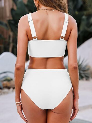 Saodimallsu Womens 2 Piece Swimsuits High Waisted Ruched Bikini Sets Knot Twist Cut Out Adjustable Strap Bathing Suits in Saudi Arabia
