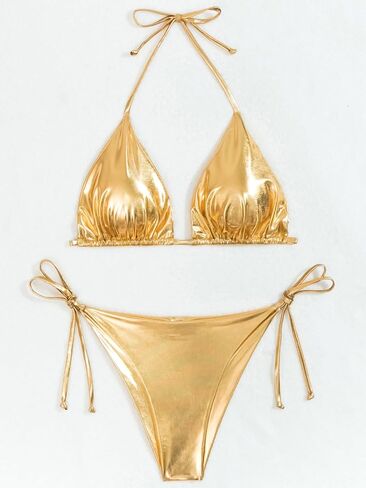 Rajputana Women Metallic Bikini Sets String Triangle Top and Bottoms Two Piece Swimsuit Bathing Suit in Saudi Arabia